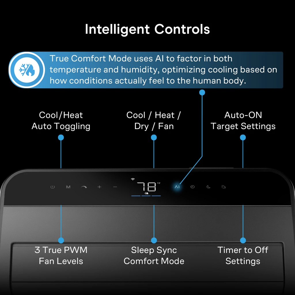 Auto Heating and Cooling, Portable, 48 DB Quiet, Drainage-Free, App / Voice / Remote Control