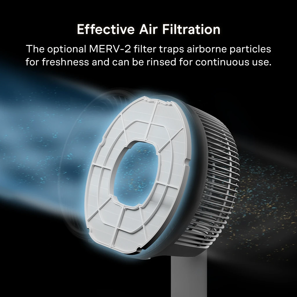 AC Infinity smart home air circulator fan with 3D oscillation, app control, and air filtration. Desk and pedestal models.