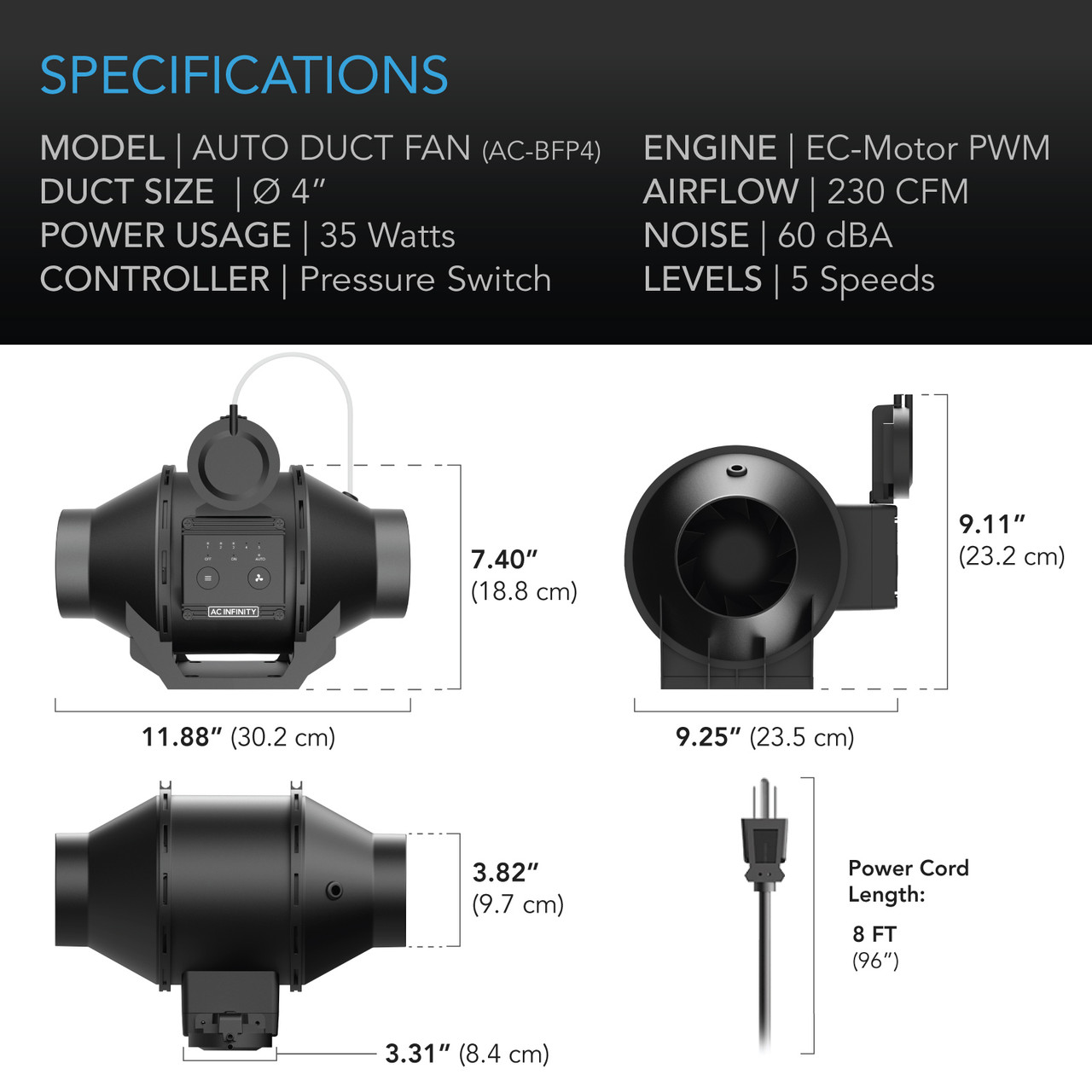 Automatic Duct Booster Fan 4″ with Controller | AC Infinity