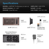 AIRTAP T4 Bronze, Register Booster Fan for 4” x 10” Register Holes, Improves Heating & Cooling from AC Vents, with 10-Level Speeds and Bluetooth Integrated App Control
