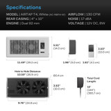 AIRTAP T4 White, Register Booster Fan for 4” x 10” Register Holes, Improves Heating & Cooling from AC Vents, with 10-Level Speeds and Bluetooth Integrated App Control