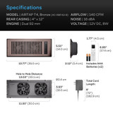 Bluetooth Register Booster Fan for 4” x 12” Register Holes, Improves Heating & Cooling from AC Vents, with 10-Speed Control and Bluetooth Integrated App Control