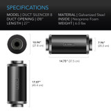 Inline Duct Fan Silencer Noise Reduction Muffler, Indoor Hydroponics Grow Tent Ventilation