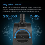 850 GPH Submersible Water Pump (3218 L/H, 36W), Ultra Quiet Fountain Pump with 10 ft. High Lift, 5 ft. Power Cord, for Fish Tanks, Aquariums, Fountains, Statuaries, Ponds, Pools, Hydroponics