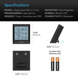 Bluetooth Smart Hygrometer with Digital VPD Temperature Humidity LCD Display and Remote App Monitor, Climate Gauge Thermometer and Thermalloy Probe for Basements, Guitar Rooms, Grow Tents and Greenhouses