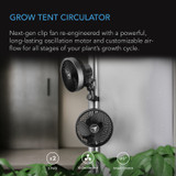 Grow Tent Clip Fan with Redesigned Long-Life EC Motor, Custom 10 Dynamic Wind Speeds, Weatherproof IP-54, Quiet Operation for Hydroponics Circulation Cooling