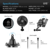 Grow Tent Clip Fan with Redesigned Long-Life EC Motor, Custom 10 Dynamic Wind Speeds, Weatherproof IP-54, Quiet Operation for Hydroponics Circulation Cooling