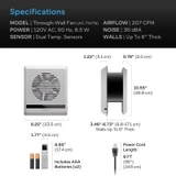 Two-Way Reversible Airflow Through-Wall Fan with Auto Temperature Balancing, Dual Zone Sensors, Smart Remote Control, Quiet Precise 10-Level Speeds for In-Wall Kitchen, Laundry Room, and Workshops