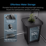 13 Gallon Portable Reservoir Tank, Hard-Shell Design, Light-Blocking Lid Port, for Indoor Plants, Grow Tents and Greenhouses