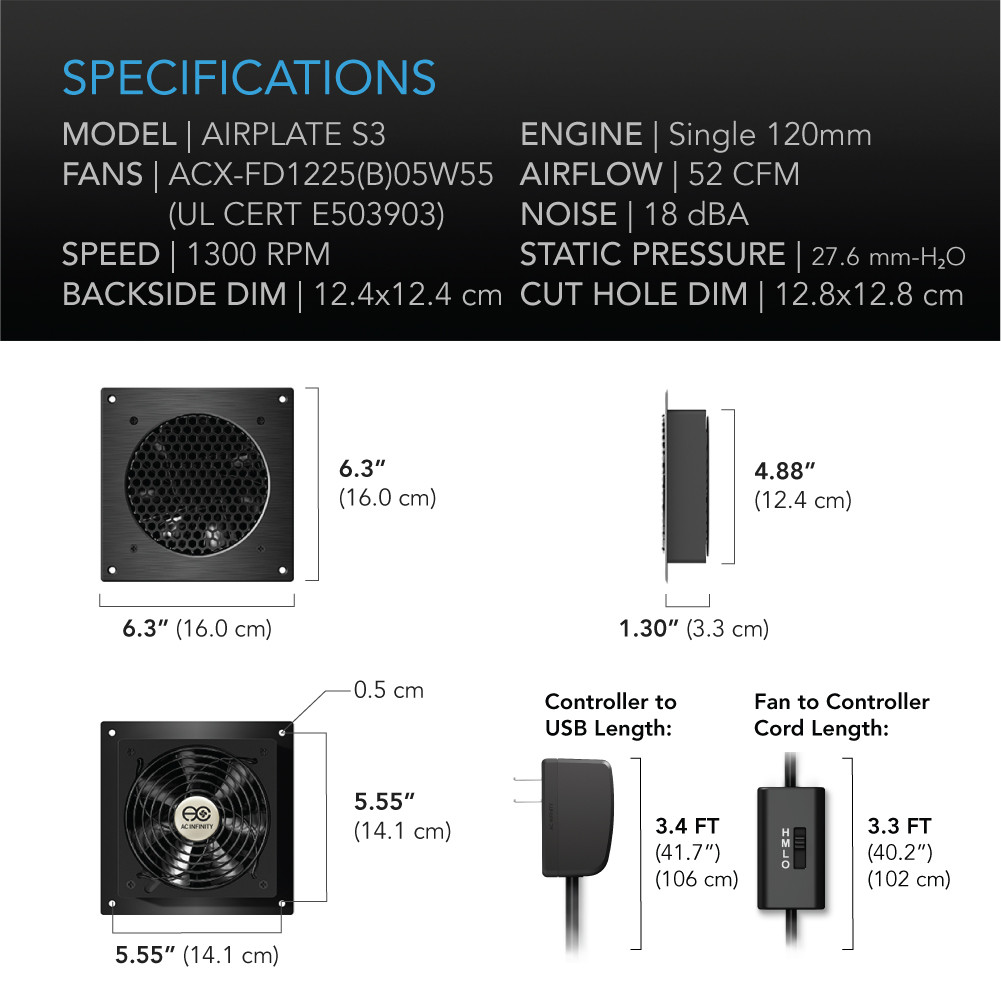 AIRPLATE S3 Quiet Cabinet Fan 6" - Thumbnail 4