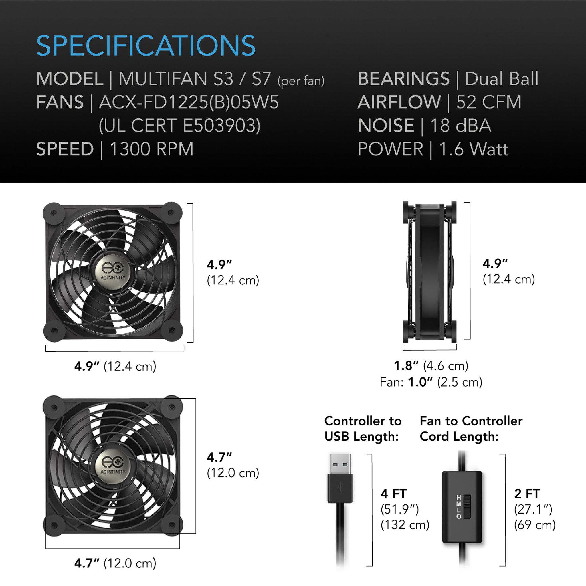 MULTIFAN S7, Quiet USB Cooling Fan, Dual 120mm - AC Infinity MULTIFAN S7, Quiet USB Cooling Fan, Dual 120mm - AC Infinity