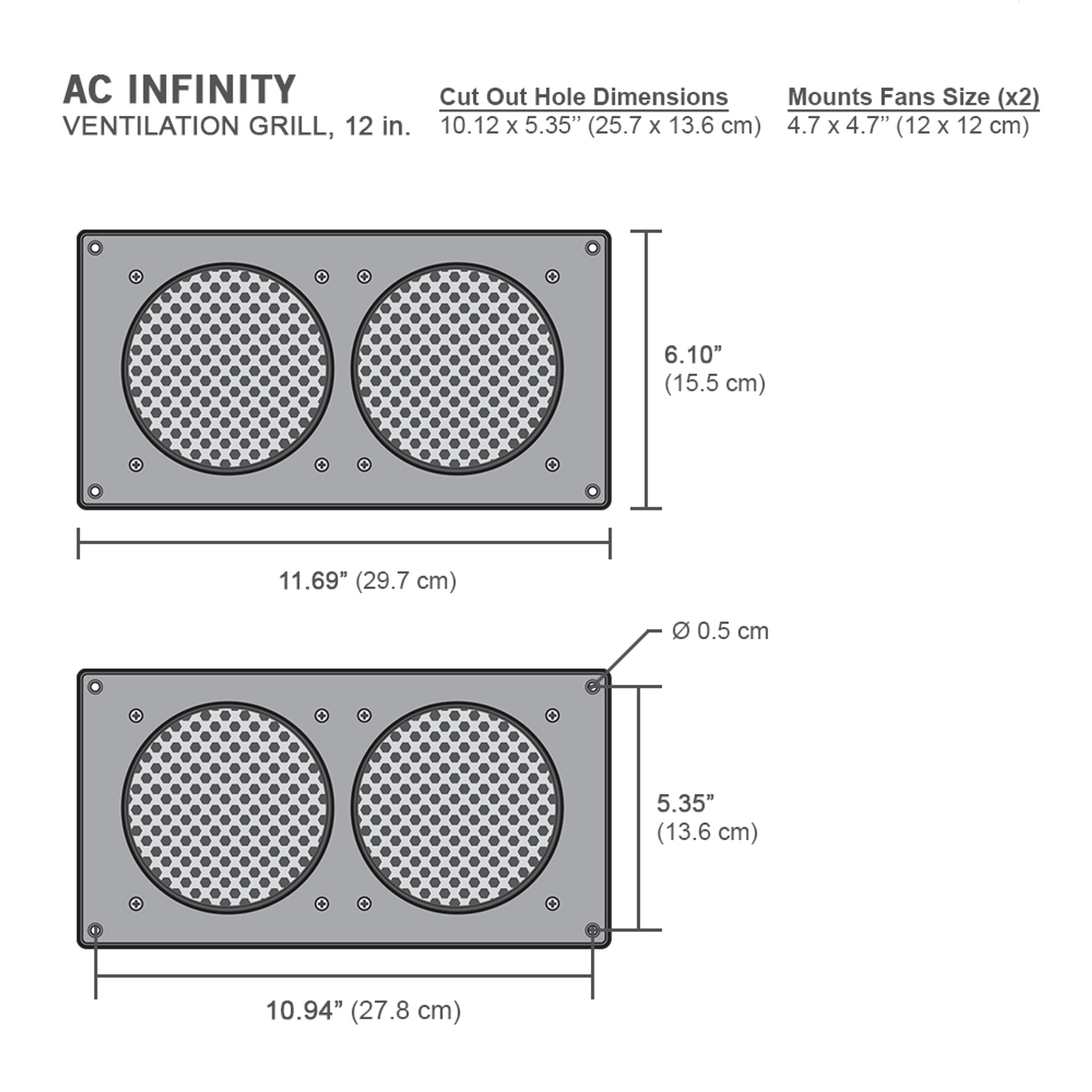 AC Infinity Ventilation Grille, for PC Computer AV Electronic Cabinets,  Also mounts Two 120mm Fans