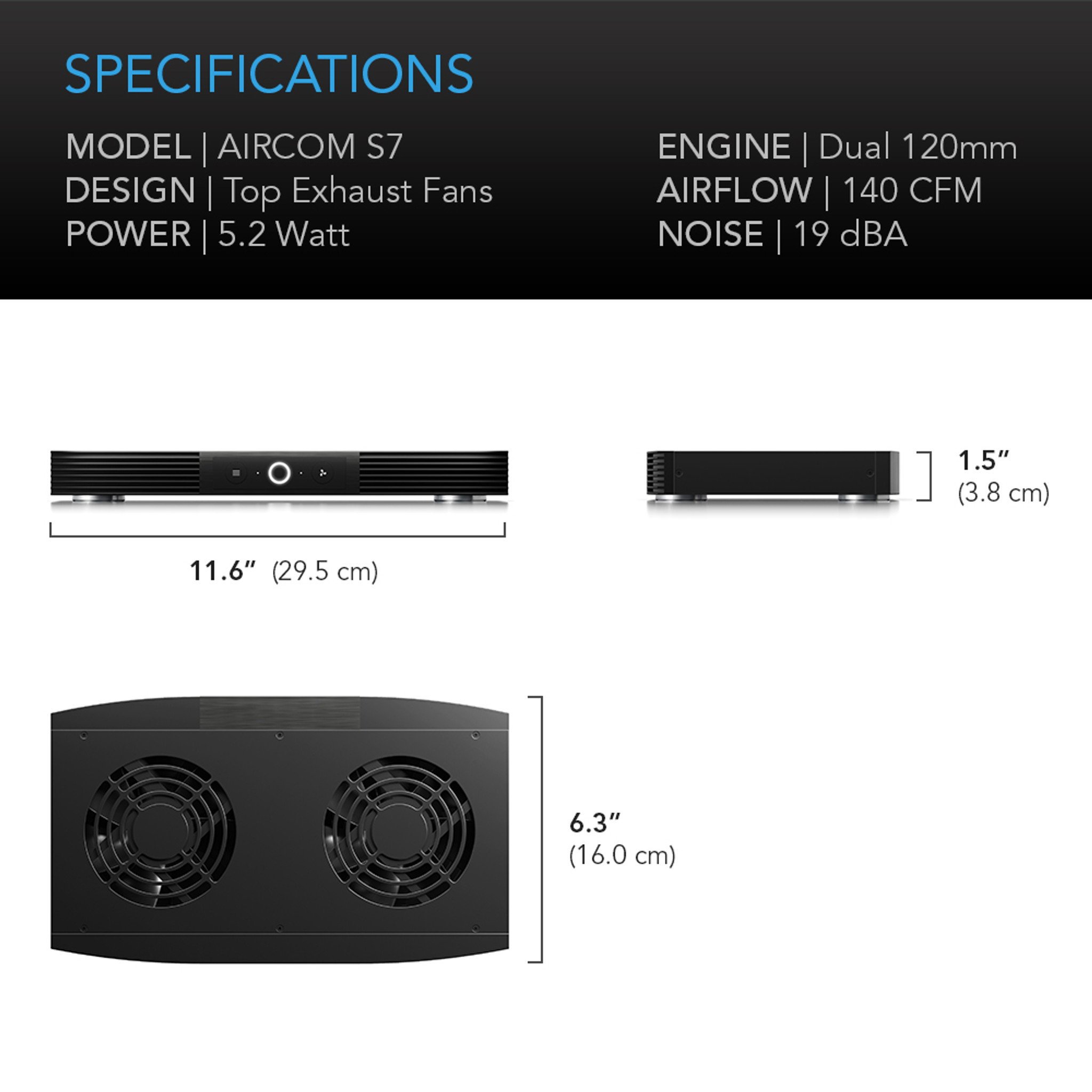 AIRCOM S7, Receiver and AV Component Cooling Fan System, Top Exhaust 12