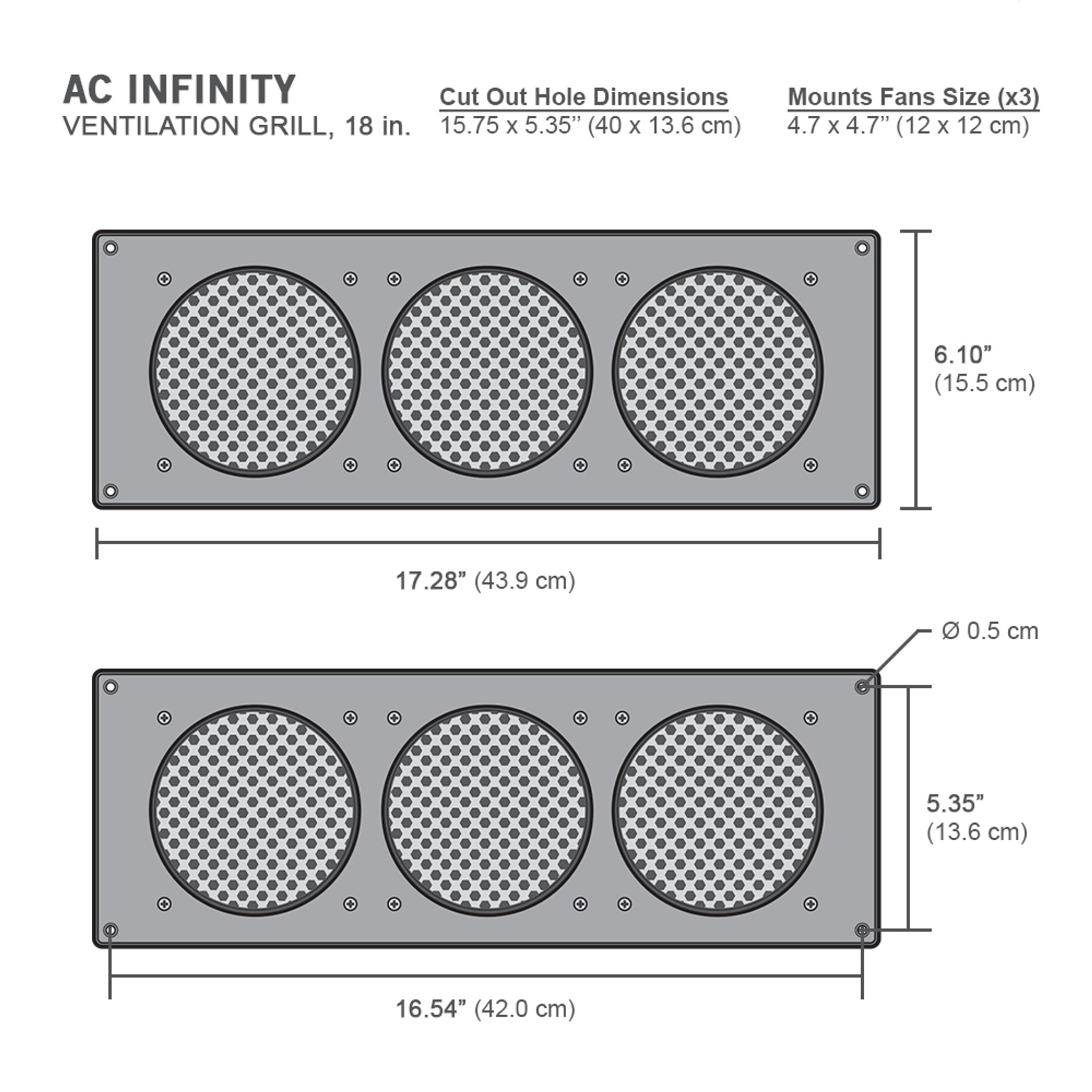 AC Infinity Passive Ventilation Grille 17, Black, for PC Computer AV  Electronic Equipment Cabinets, Rooms, and Closets