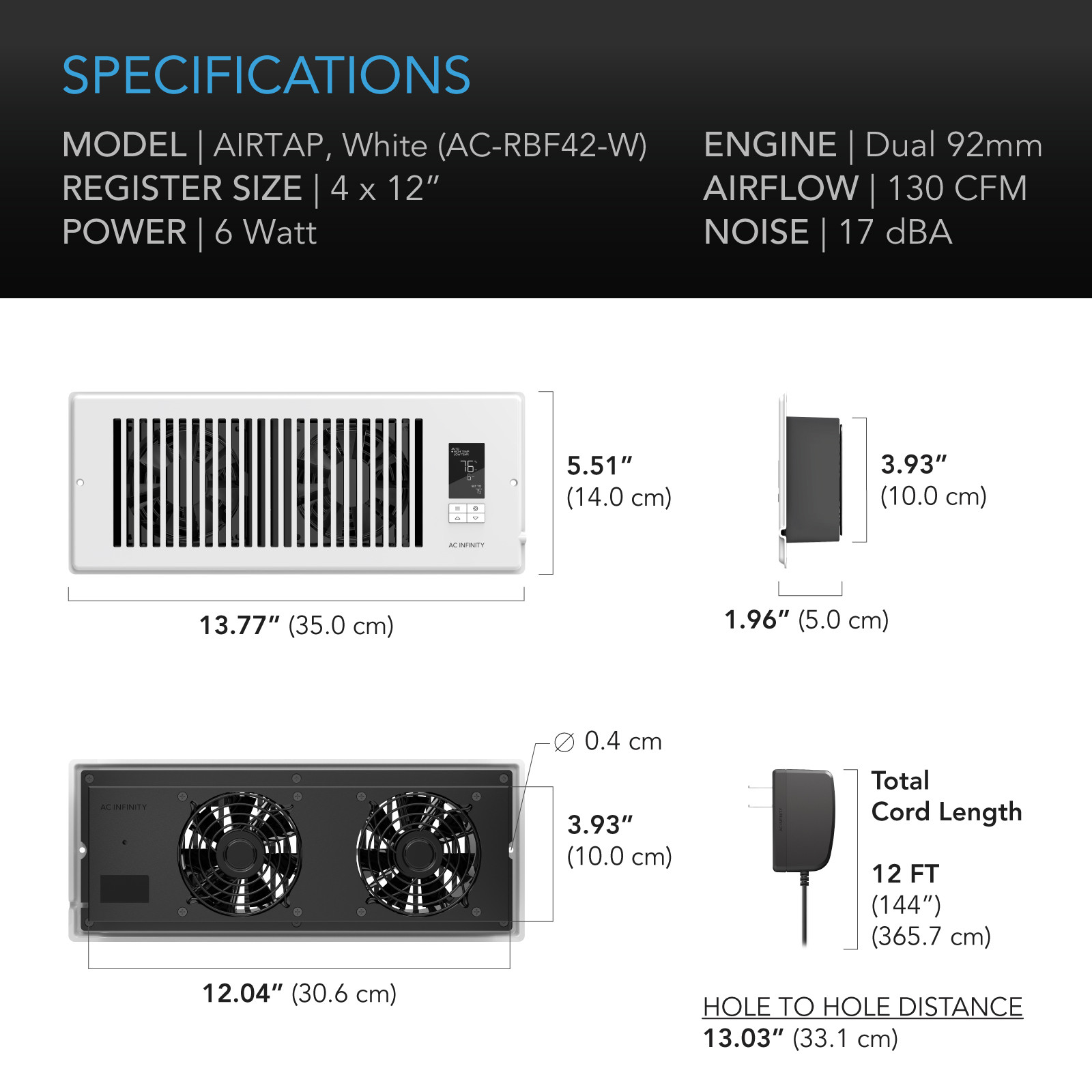 AIRTAP T4 Smart Register Booster Fan 4" x 12" - Thumbnail 4
