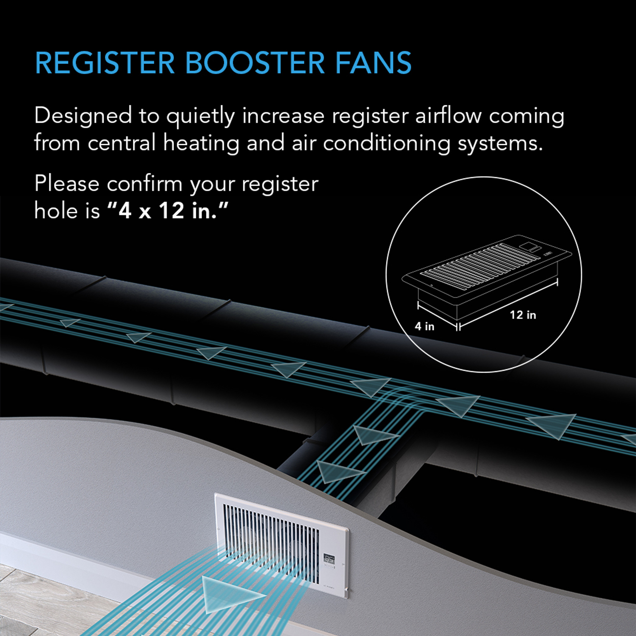 VEVOR Register Booster Fan, Quiet Vent Booster Fan Fits 4” x 12