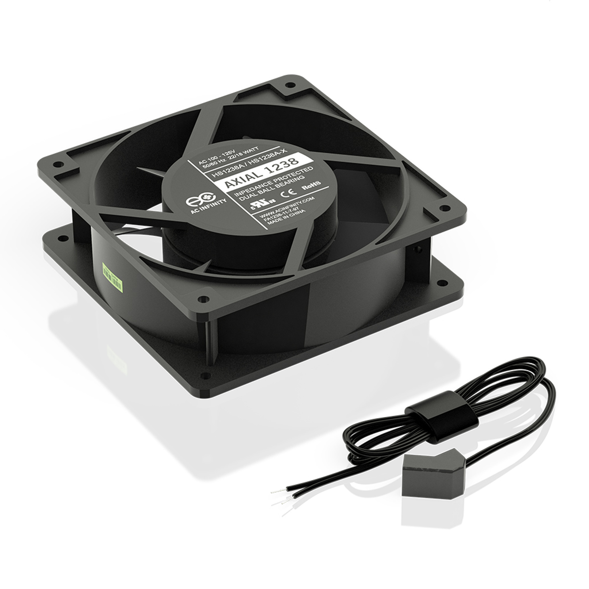 AXIAL 1238W, 120V AC Muffin Fan with Wire-Leads Adapter, 120mm x