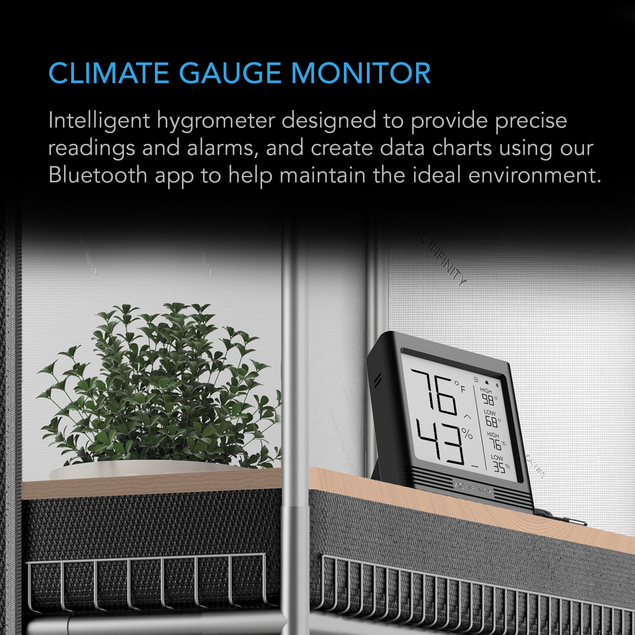 CLOUDCOM B1, Smart Thermo-Hygrometer with Data App, 12 ft. Sensor