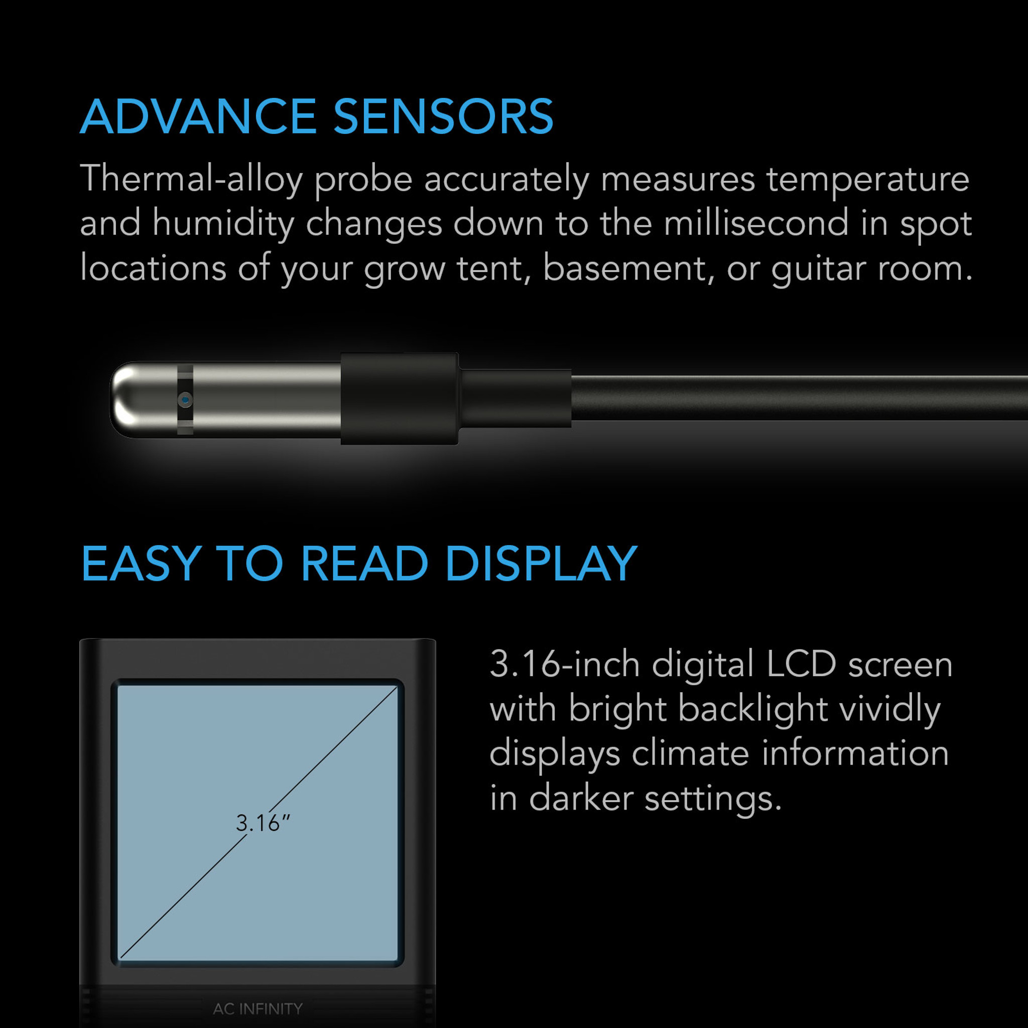 CLOUDCOM B1, Smart Thermo-Hygrometer with Data App, 12 ft. Sensor