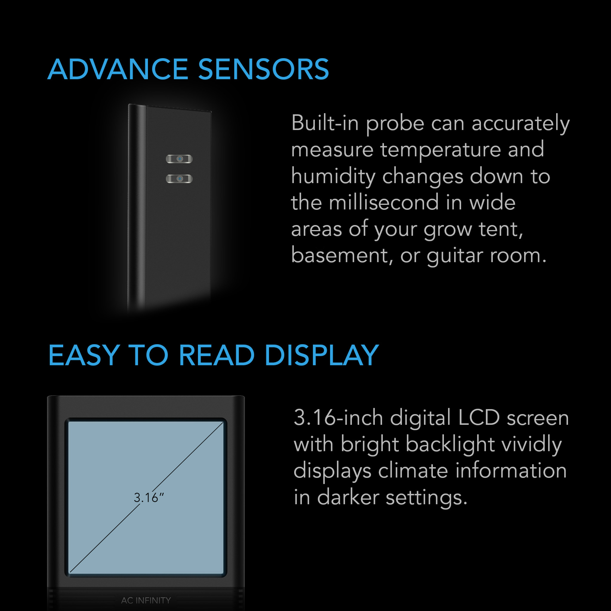 CLOUDCOM B2, Smart Thermo-Hygrometer with Data App, Integrated Sensor Probe  - AC Infinity