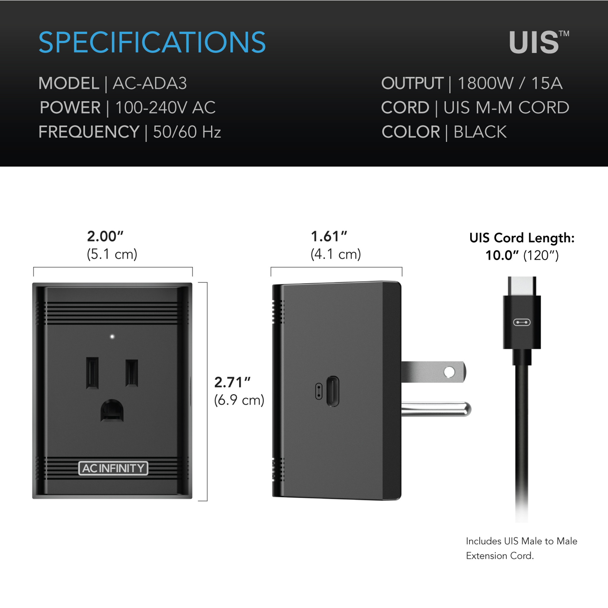 UIS Control Plug, for Outlet-Powered Equipment - AC Infinity