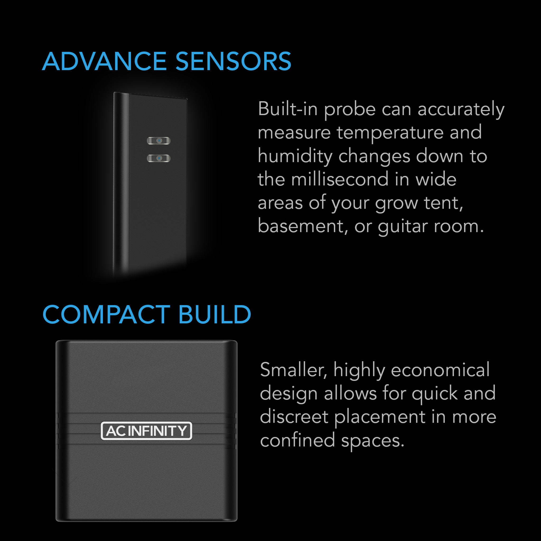 CLOUDCOM A2, Mini Smart Thermo-Hygrometer with Data App, Integrated Sensor  Probe - AC Infinity