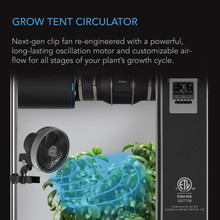 Grow Tent Clip Fan with Redesigned Long-Life EC Motor, Custom 10 Dynamic Wind Speeds and 10-Level Oscillation, Weatherproof IP-44, Quiet Operation for Hydroponics Circulation Cooling