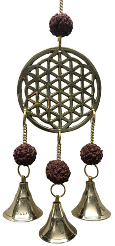 Brass Wind Chime with Rudraksh, Flower of Life