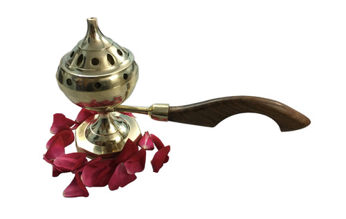 Brass Charcoal Burner with Wood Handle