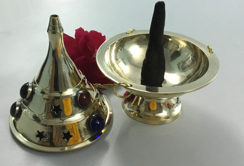 Brass Hanging Burner (Colored Stones)