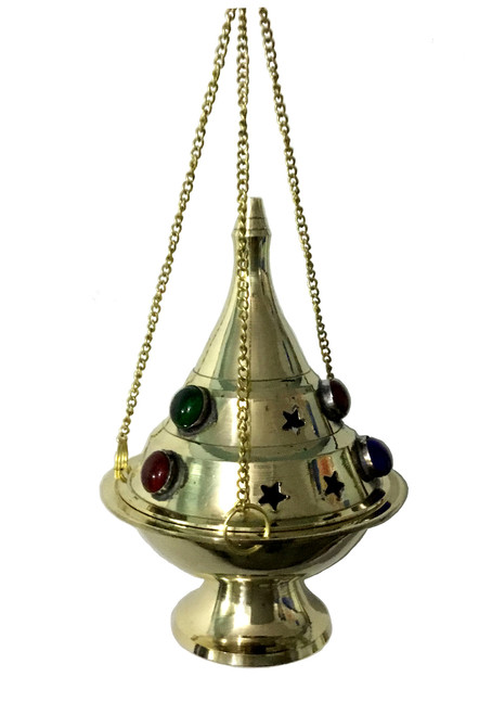 Brass Hanging Burner (Colored Stones)