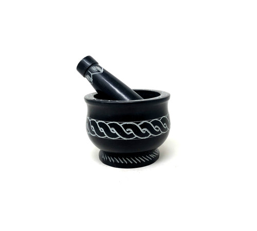 Stone Mortar and Pestle Black (Celtic Cross)