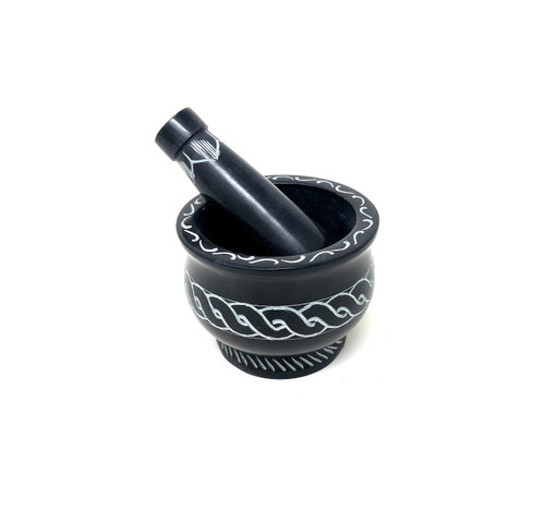 Stone Mortar and Pestle Black (Celtic Cross)