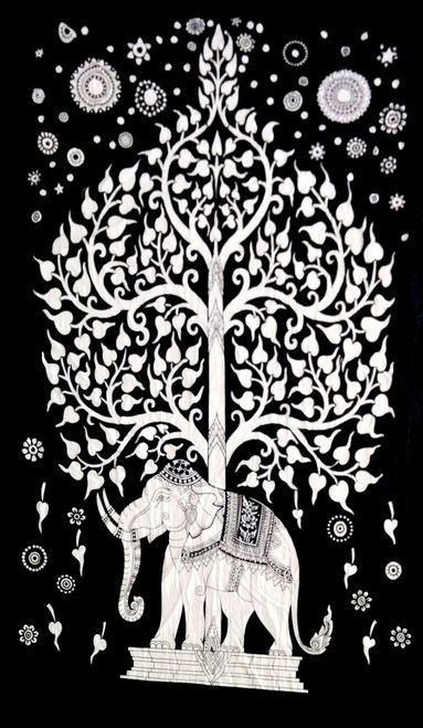 Tapestry Elephant Tree  Black & White (135 x 220 cm)