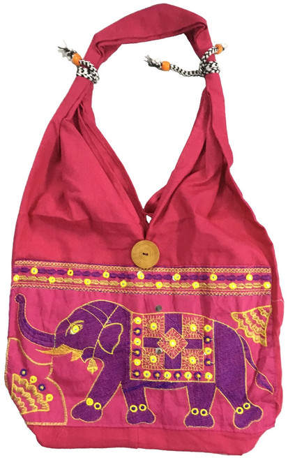 Cotton Hand Bag/ Shopping Bag Embroidery Elephant (Astd Colors)