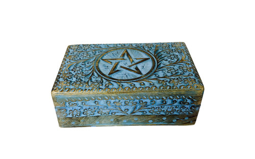 Wooden Handicraft Storage Box 5" x 8" Pentacle Colored