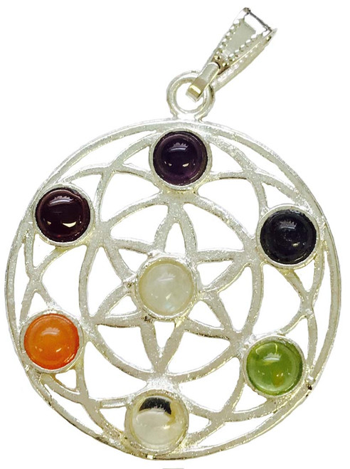 Flower of Life 7 Chakra Pendant (L)