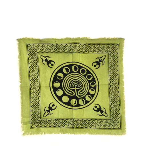Vrinda Altar Tarot Cloth Green Phases of Moon approx. 18" x 18"