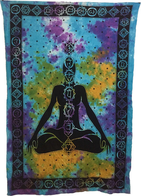Indian Cotton Tapestry Tie & Dye 7 Chakra (135 x 220 cm)