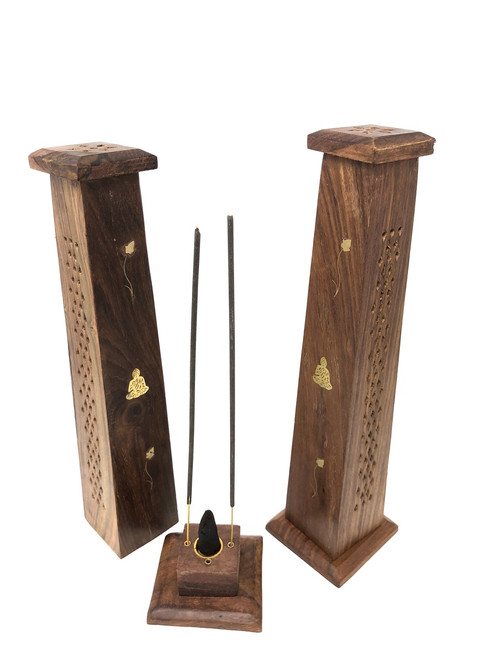 Wooden Tower Burners 12" Buddha