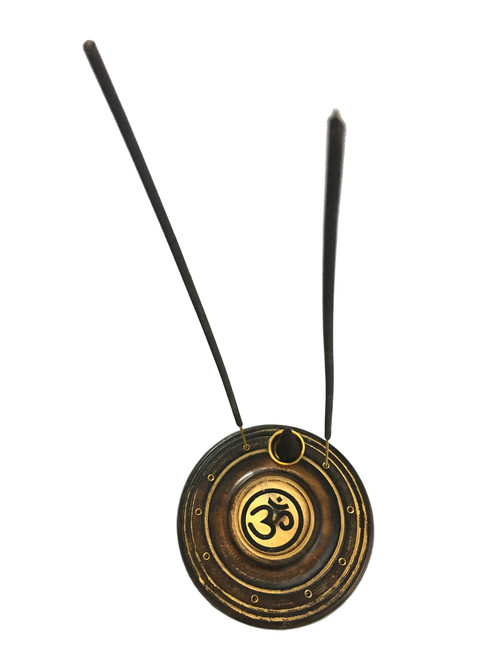 Wooden Round Incense / Cone Burner (Pack of 12) Painted Om