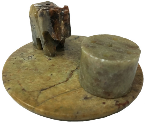 Stone Round Incense Burner  Elephant 3"