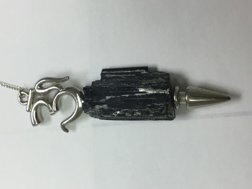 Agate Stone Black Tourmaline Rock Om Pendulum