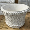 Large Round White Stone Cast Wicker/Flower Design Planter Pot