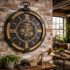 Large Wall Clock With Moving Cogs – Vintage Mechanical Style