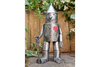 Small Tin Man Statue – Silver Metal Garden Figure