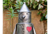 Small Tin Man Statue – Silver Metal Garden Figure