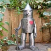 Small Tin Man Statue – Silver Metal Garden Figure 