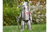 Small Tin Man Statue – Silver Metal Garden Figure 