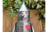 Small Tin Man Statue – Silver Metal Garden Figure 